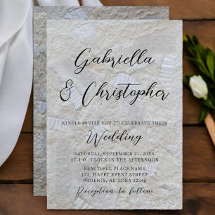 Weiße Creme Muster schwarze Kalligrafie Hochzeit  Einladung