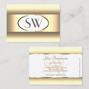 Weiße Creme Ombre Monogramm Hellgold Dekor Rahmen Visitenkarte