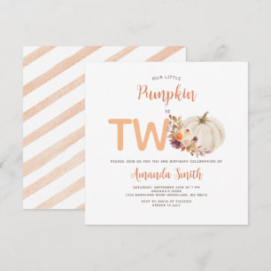 Weiße Creme Orange Pumpkin ist zwei Geburtstage Fl Einladung