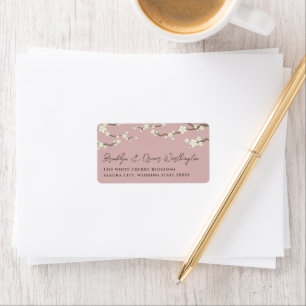 Weiße Creme Sakura Kirschblüten Asiatische Hochzei Adressaufkleber