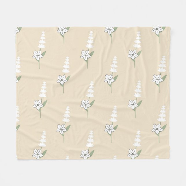 Weiße Creme Tropical Floral Sommer Fleecedecke (Vorderseite (Horizontal))