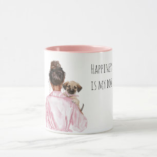 Weiße Creme-Welpe Schwarze Lady-Hundemutter Tasse