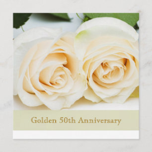 Weiße cremige Rosen, 50. Hochzeitstag Einladung