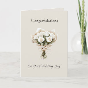 Weiße Cremige Rosen Florale Hochzeit Karte