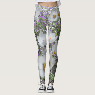 Weiße Crocuses Frühlingsblumen Leggings