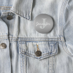 Weiße Cursive und Grau-Monogramm Editierbare Far Button