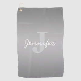 Weiße Cursive und Grau-Monogramm | Editierbare Far Golfhandtuch