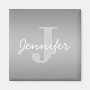 Weiße Cursive und Grau-Monogramm   Editierbare Far Magnet