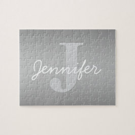 Weiße Cursive und Grau-Monogramm | Editierbare Far Puzzle