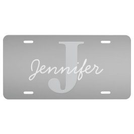 Weiße Cursive und Grau-Monogramm | Editierbare Far US Nummernschild