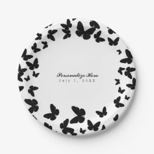 Weiße Custom Chic Party mit schwarzen Schmetterlin Pappteller