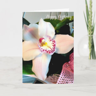 Weiße Cymbidium Orchid Geburtstag individuell eins Karte