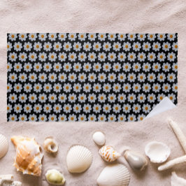 Weiße Dahlia-Muster auf Schwarz-Flora Strandtuch