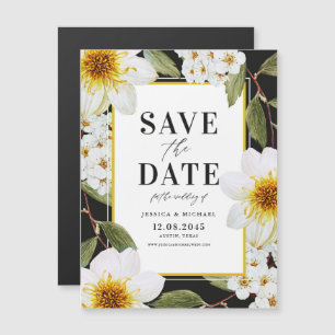 Weiße Dahlien und Spireas Botanische Save the Date Magneteinladung