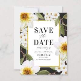 Weiße Dahlien und Spireas Botanische Save the Date Magneteinladung