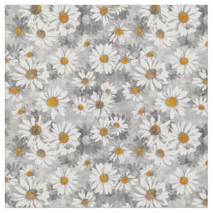 Weiße Daisien auf Silbergrauem Blumenmuster Stoff