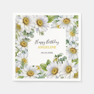 Weiße Daisy Blumengrün Geburtstag Serviette