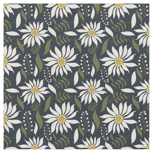 Weiße Daisy Blumenmuster Stoff (Nahaufnahme)