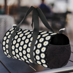 Weiße Daisy-Floral-Muster auf schwarz Duffle Bag