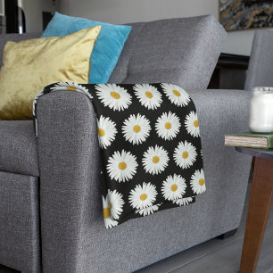 Weiße Daisy-Floral-Muster auf schwarz Fleecedecke