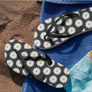 Weiße Daisy-Floral-Muster auf schwarz Flip Flops