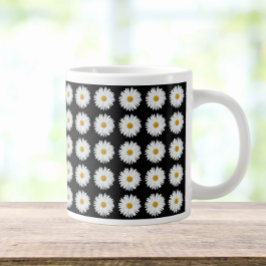 Weiße Daisy-Floral-Muster auf schwarz Jumbo-Tasse