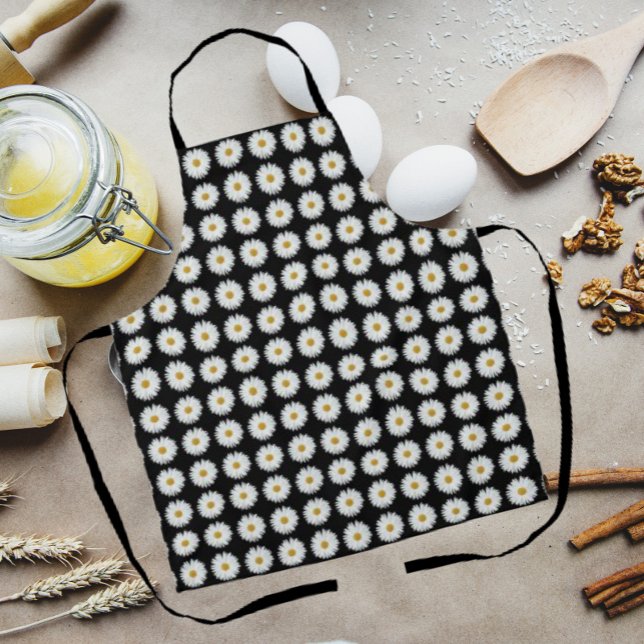 Weiße Daisy-Floral-Muster auf schwarz Schürze (In Situ Kitchen)