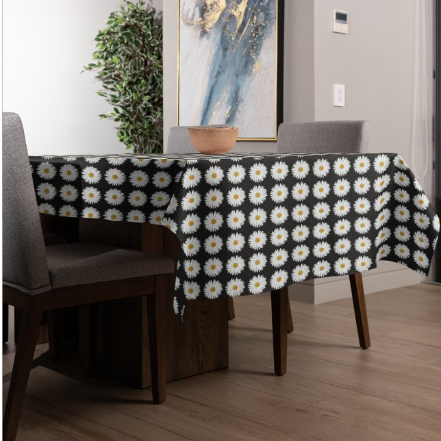 Weiße Daisy-Floral-Muster auf schwarz Tischdecke (In Situ Table)