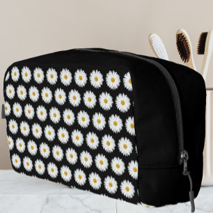 Weiße Daisy-Floral-Muster auf schwarz Waschbeutel