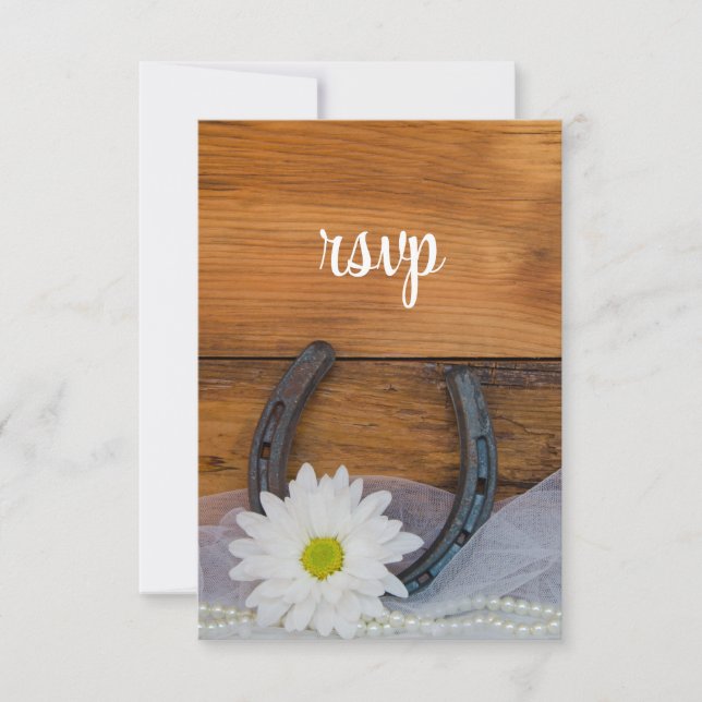Weiße Daisy Horseshoe Country Wedding RSVP Card (Vorderseite)