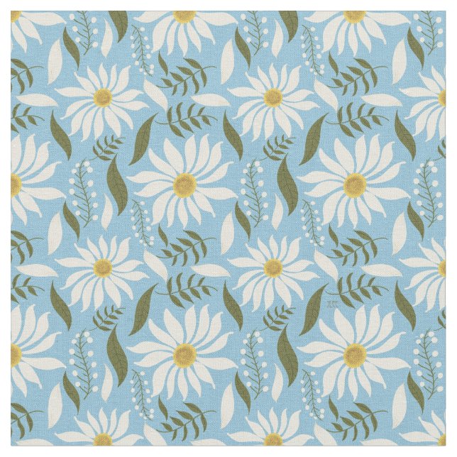 Weiße Daisy Pastel Blumenmuster Stoff (Nahaufnahme)