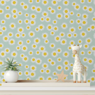 Weiße Daisy Pastellgrüne Peel und Stick Tapete