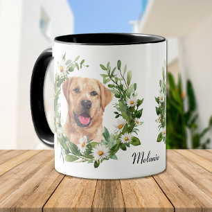 Weiße Daisy Wreath Gelbe Labrador Retriever Hund Tasse