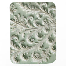 Weiße Damaske Blumenmuster Weicher grüner Hintergr