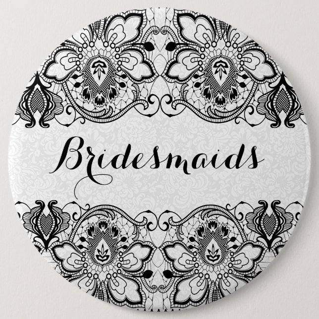 Weiße Damaskus und schwarze Spitzen-Bridesmaiermag Button (Vorderseite)