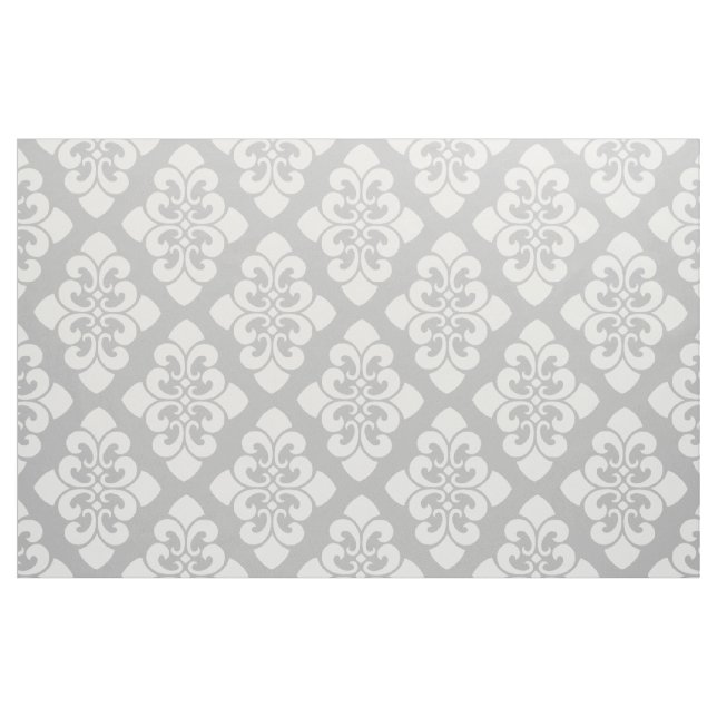Weiße Damast-Rolle auf Aschen-Grau Stoff (Fat Quarter (45,7 x 55,9 cm))