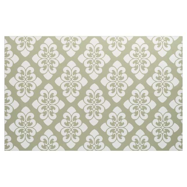 Weiße Damast-Rolle auf weisem Grün Stoff (Fat Quarter (45,7 x 55,9 cm))