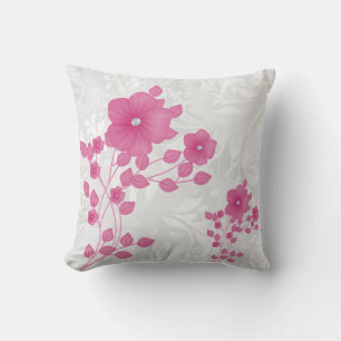Weiße Damast & rosa Blumen Kissen