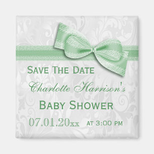Weiße Damast-u. Bogen-Baby-Dusche Save the Date Magnet