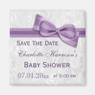 Weiße Damast-u. Imitat-Bogen-Baby-Dusche Save the Magnet