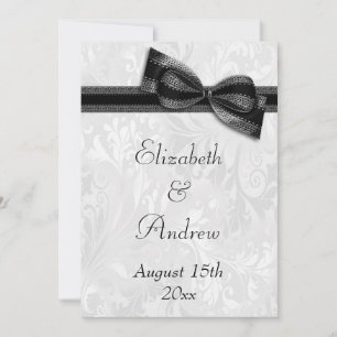 Weiße Damast- und Imitat-Bow-Hochzeit Einladung