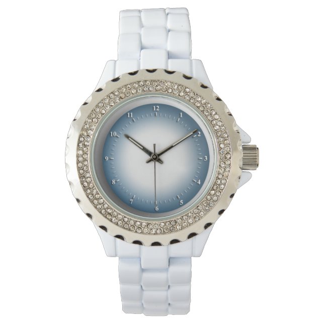 Weiße Damen Email Strassuhr Armbanduhr (Vorderseite)