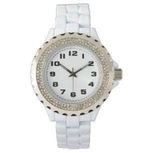 Weiße Damen Email Strassuhr Armbanduhr
