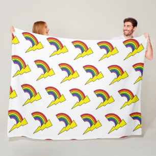 Weiße Decke mit Regenbogen und gelber Blitze