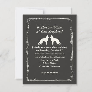Weiße Deutsche Schäferhund Silhouetten Hochzeit Einladung