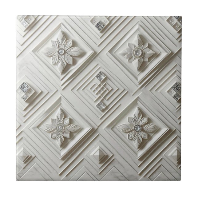 Weiße Diamant-Mitte-des-Jahrhunderts-Modern  Fliese (Vorderseite)