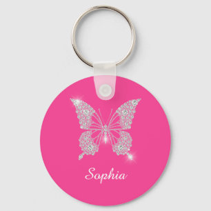 Weiße Diamant-Schmetterling, DIY-Schriftname, Fuch Schlüsselanhänger