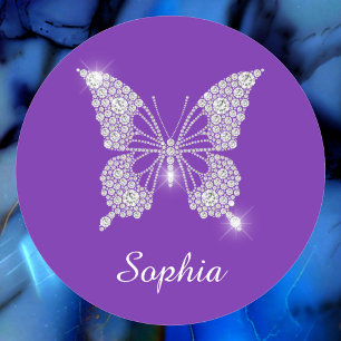 Weiße Diamant-Schmetterling, Schriftname, Lila Runder Aufkleber
