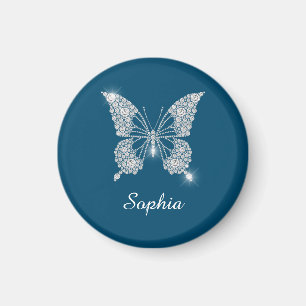 Weiße Diamant-Schmetterling, Schriftname, Ozeanbla Magnet