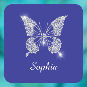 Weiße Diamant-Schmetterling, Schriftname, Tiefblau Getränkeuntersetzer